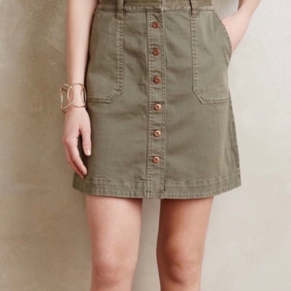 Anthropologie Pilcro And The Letterpress Army Green Skirt